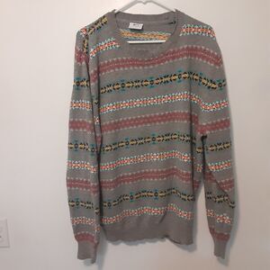 Vtg Le Tigre Adult Mens XL Gray Long Sleeve Sweater Aztec Design